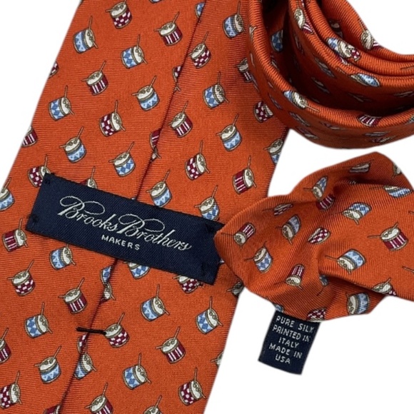 BROOKS BROTHERS Orange Drum Silk DESIGNER Tie USA - Picture 3 of 4